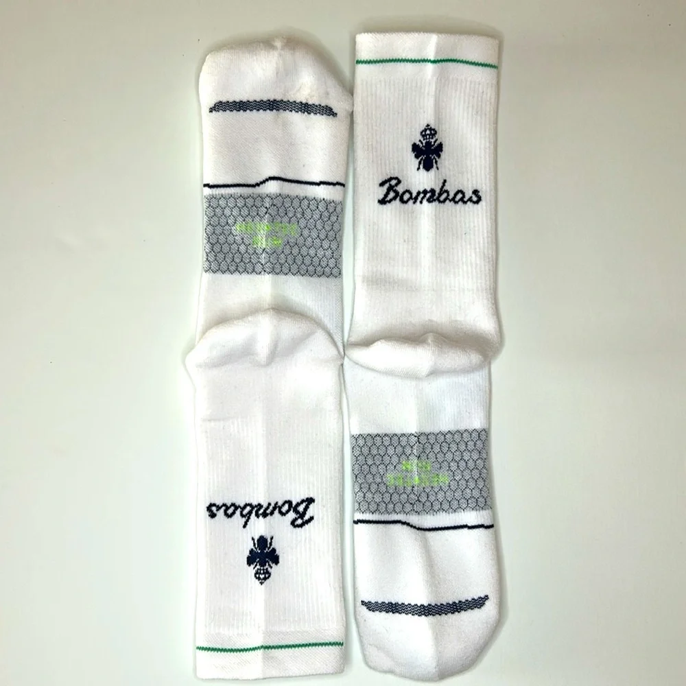 Bombas New 3 pair RUN Half Calf Socks X Large White Running Socks w/ Black